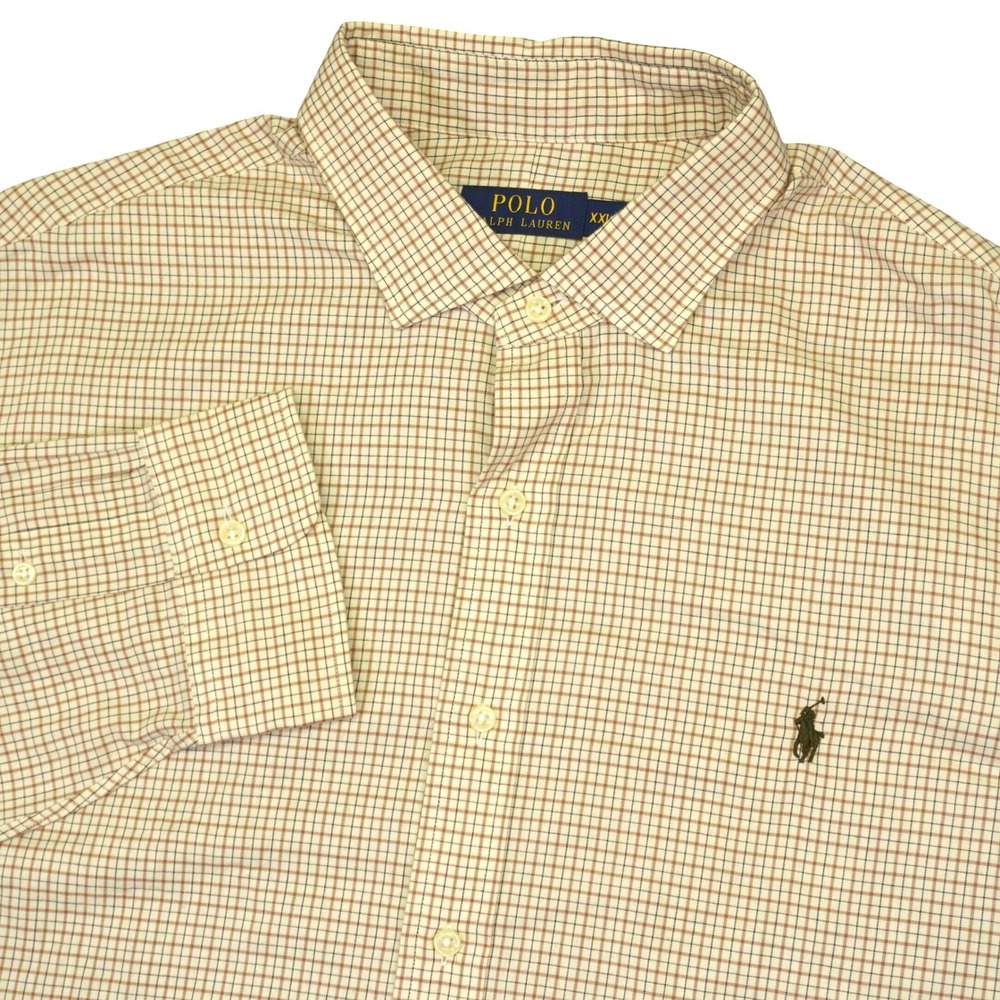 NEW Polo Ralph Lauren Button Down Shirt Men XXL Tan Tattersall Check Long Sleeve